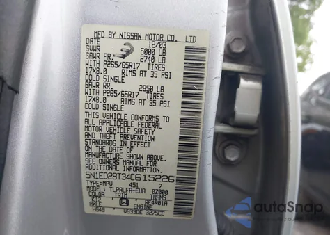 2004 Nissan Xterra Xe/Se из США, поврежденный, VIN 5N1ED2AT34C615226